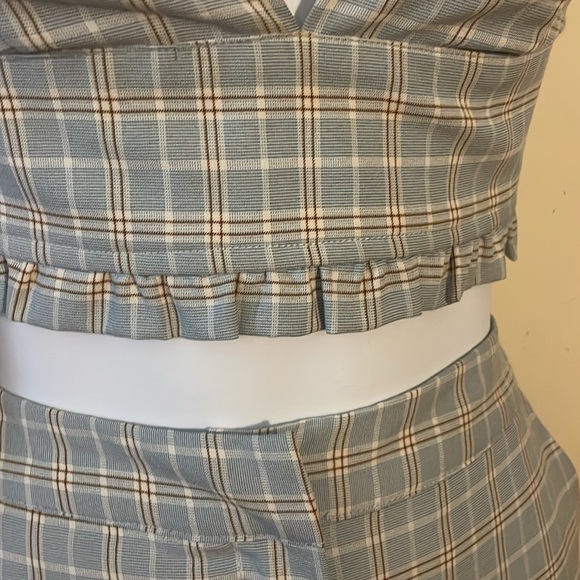 Blue Blush Blue and Brown Plaid Wide Leg Crop Top Outfit Size Small - Picture 5 of 16